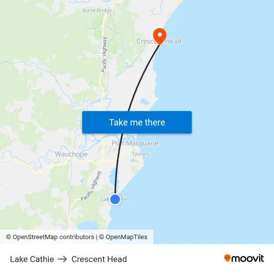 Lake Cathie to Crescent Head map