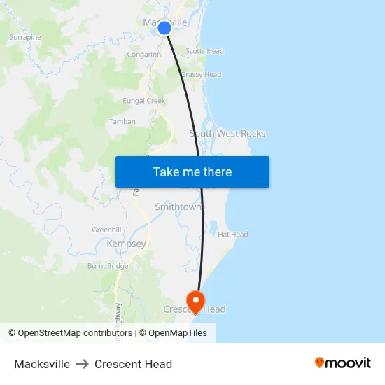 Macksville to Crescent Head map