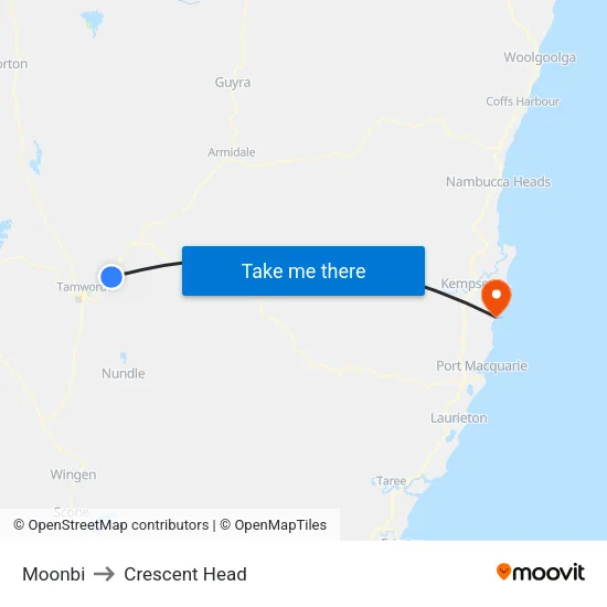 Moonbi to Crescent Head map