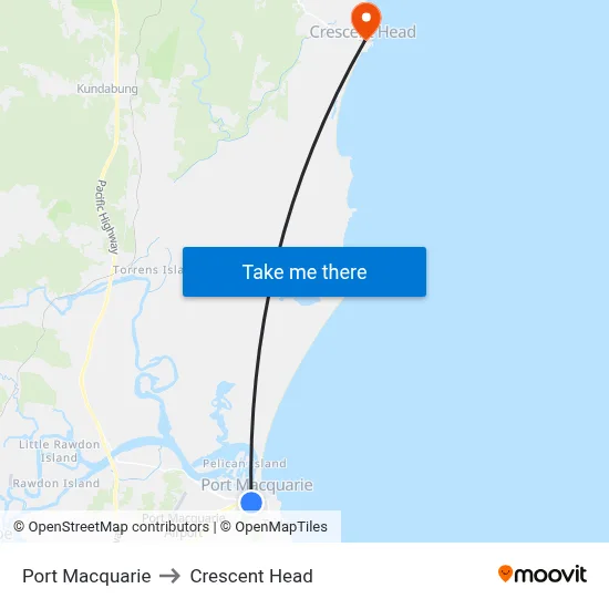 Port Macquarie to Crescent Head map