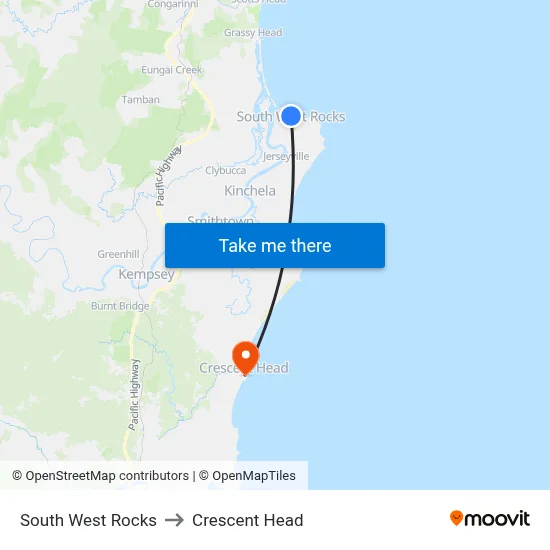 South West Rocks to Crescent Head map