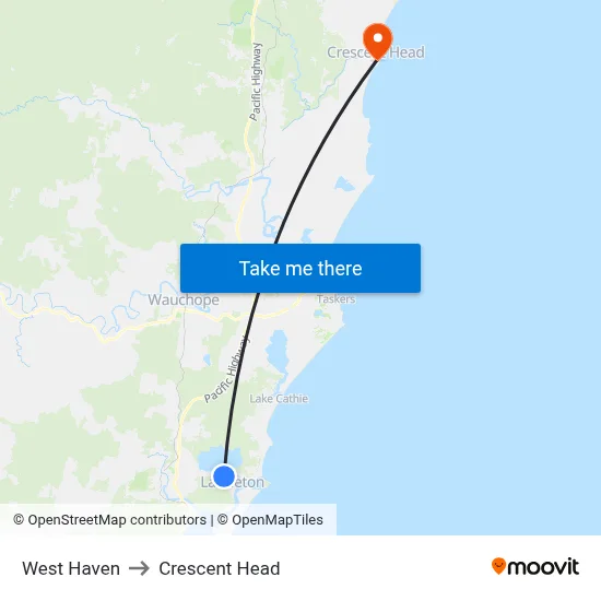 West Haven to Crescent Head map