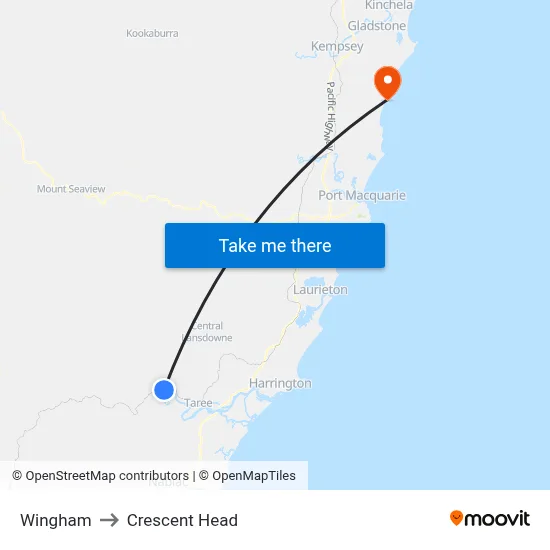 Wingham to Crescent Head map