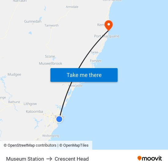 Museum Station to Crescent Head map