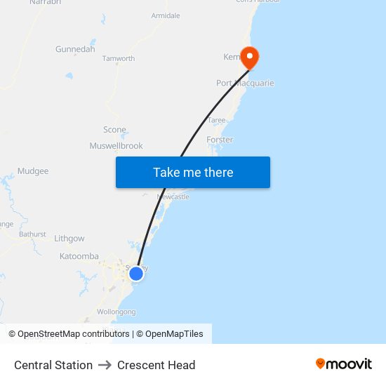 Central Station to Crescent Head map