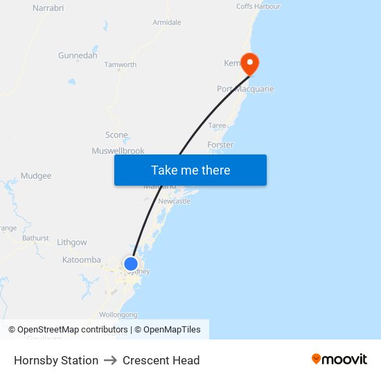 Hornsby Station to Crescent Head map