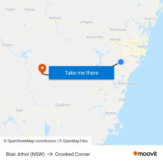 Blair Athol (NSW) to Crooked Corner map