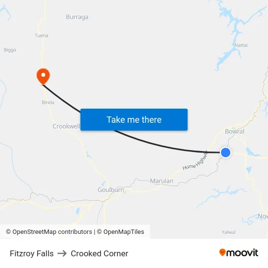 Fitzroy Falls to Crooked Corner map