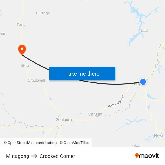 Mittagong to Crooked Corner map