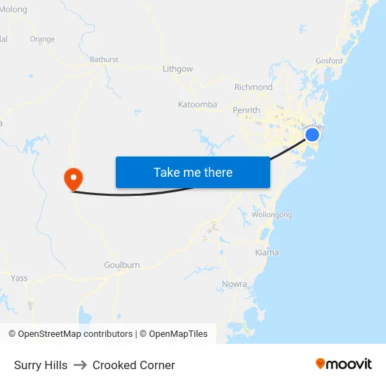 Surry Hills to Crooked Corner map