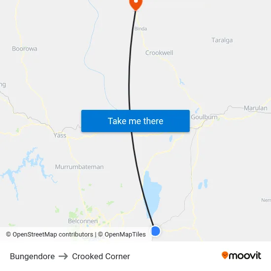 Bungendore to Crooked Corner map