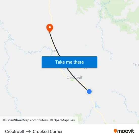 Crookwell to Crooked Corner map