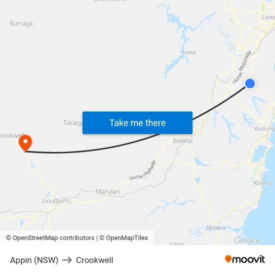 Appin (NSW) to Crookwell map