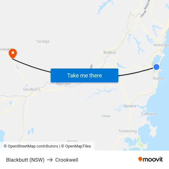 Blackbutt (NSW) to Crookwell map