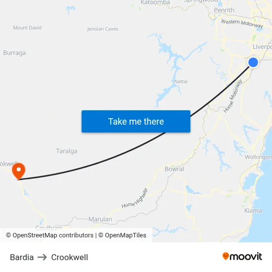 Bardia to Crookwell map