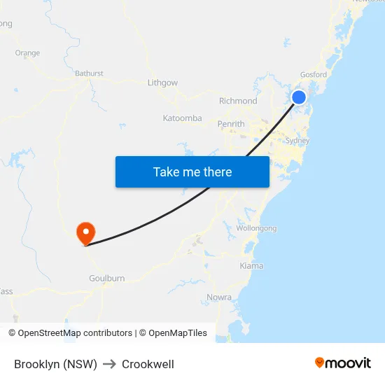 Brooklyn (NSW) to Crookwell map
