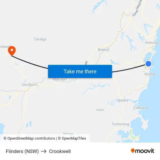 Flinders (NSW) to Crookwell map