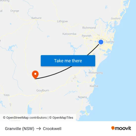 Granville (NSW) to Crookwell map