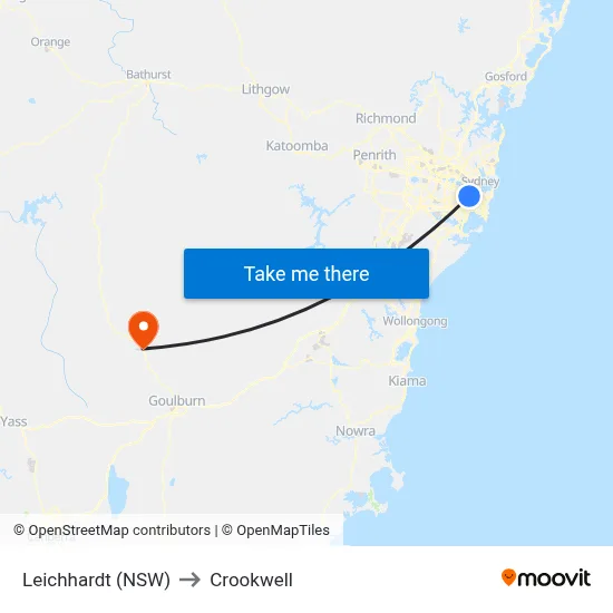 Leichhardt (NSW) to Crookwell map