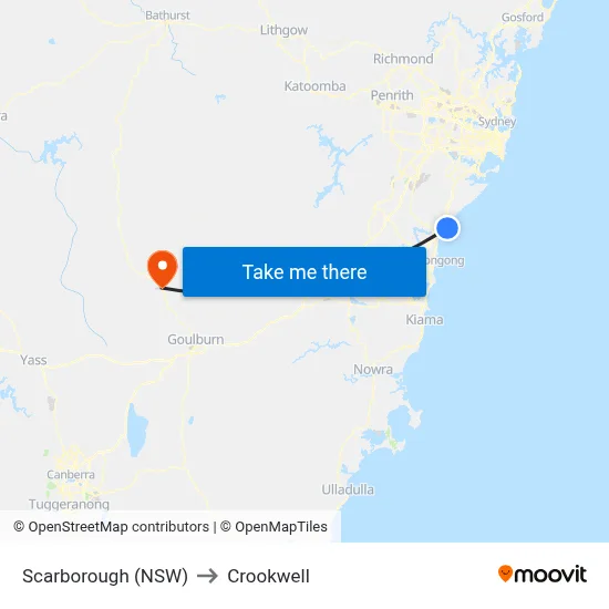 Scarborough (NSW) to Crookwell map