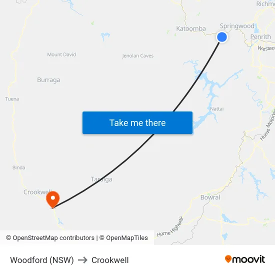 Woodford (NSW) to Crookwell map