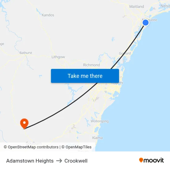 Adamstown Heights to Crookwell map
