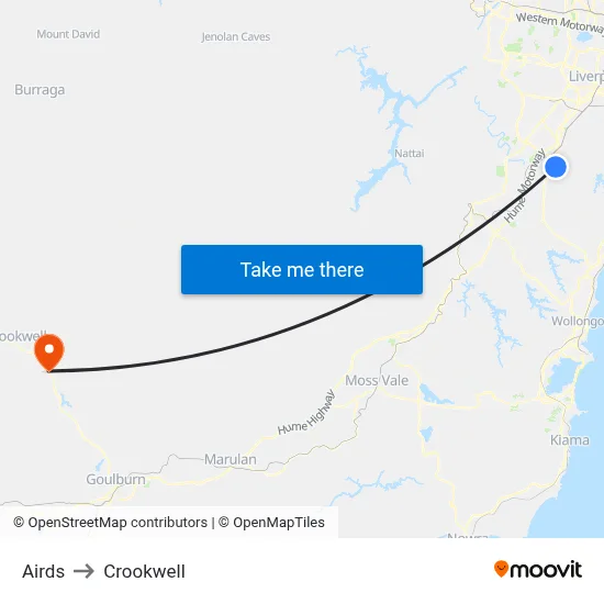 Airds to Crookwell map