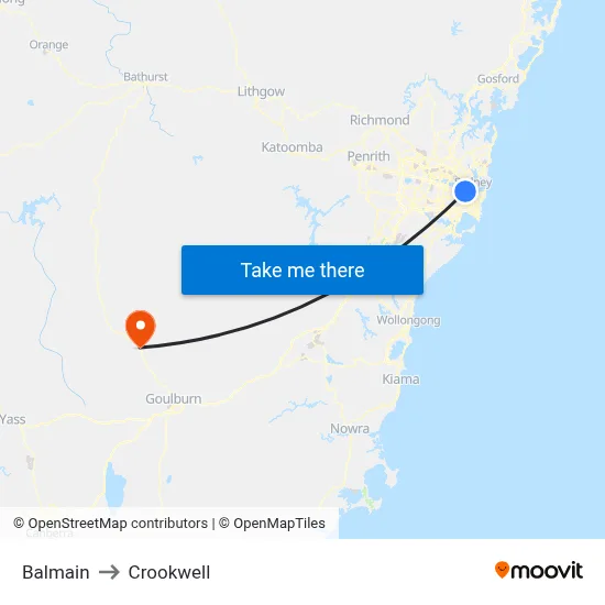 Balmain to Crookwell map