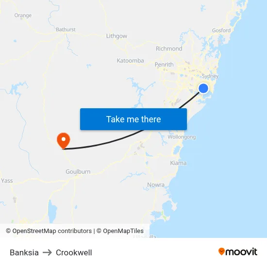 Banksia to Crookwell map