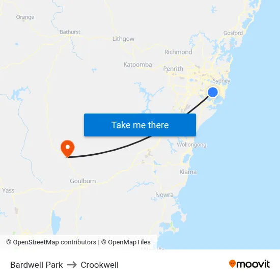 Bardwell Park to Crookwell map