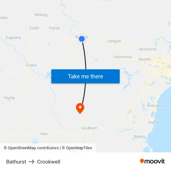 Bathurst to Crookwell map