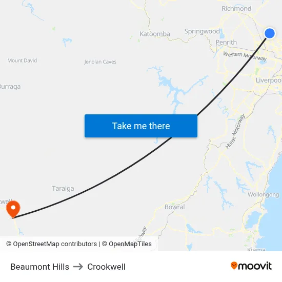 Beaumont Hills to Crookwell map