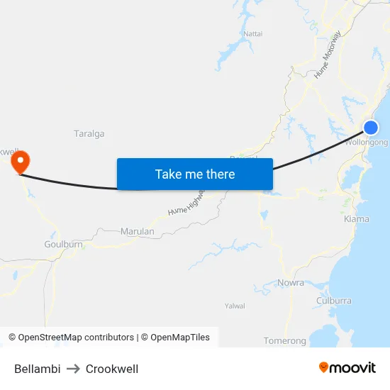 Bellambi to Crookwell map