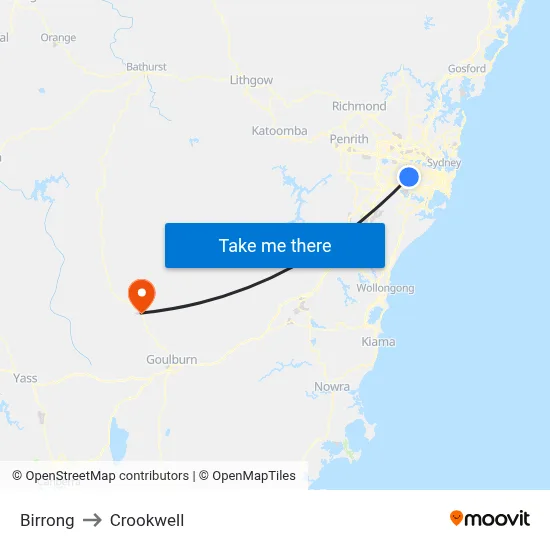 Birrong to Crookwell map