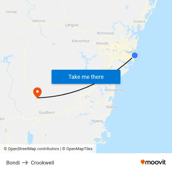 Bondi to Crookwell map