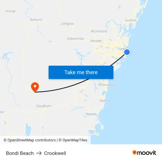 Bondi Beach to Crookwell map