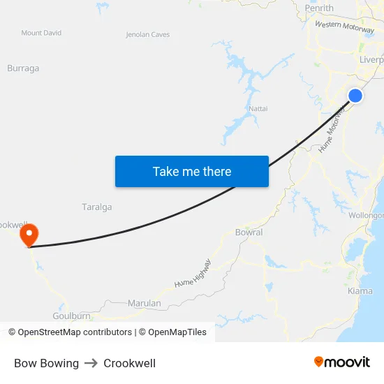 Bow Bowing to Crookwell map