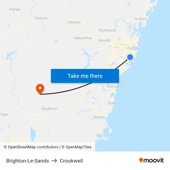 Brighton-Le-Sands to Crookwell map