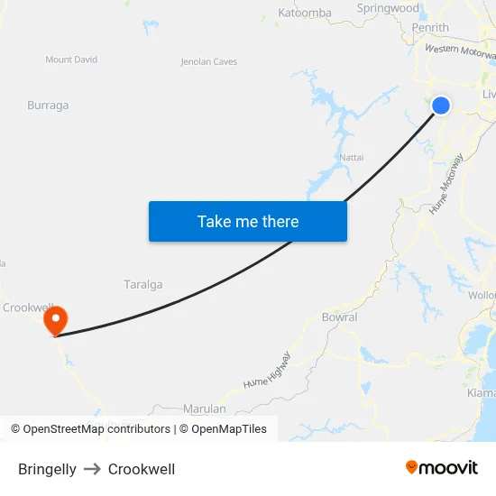Bringelly to Crookwell map