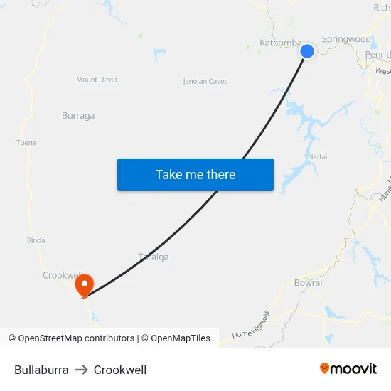 Bullaburra to Crookwell map