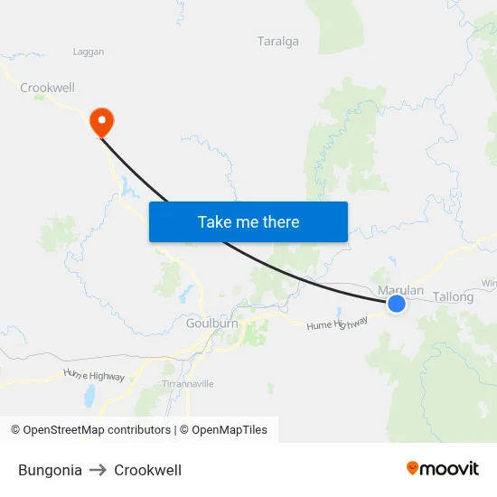 Bungonia to Crookwell map