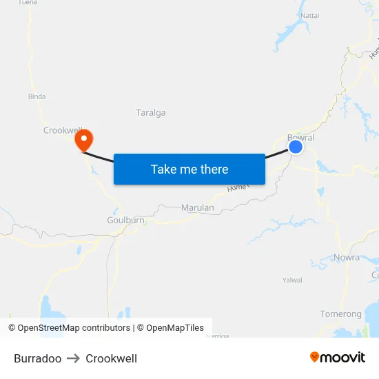 Burradoo to Crookwell map