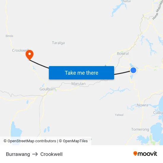 Burrawang to Crookwell map