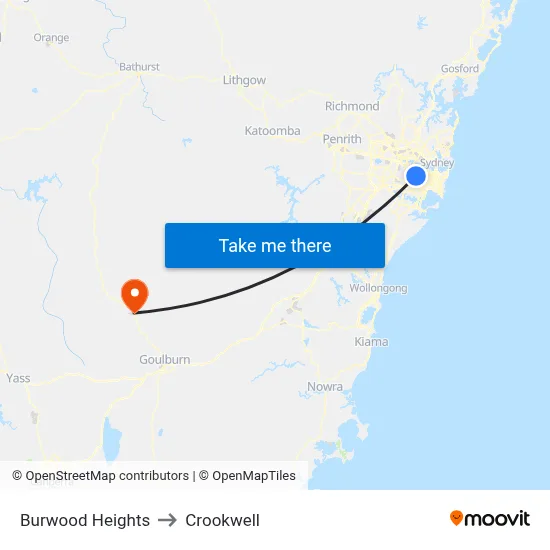 Burwood Heights to Crookwell map