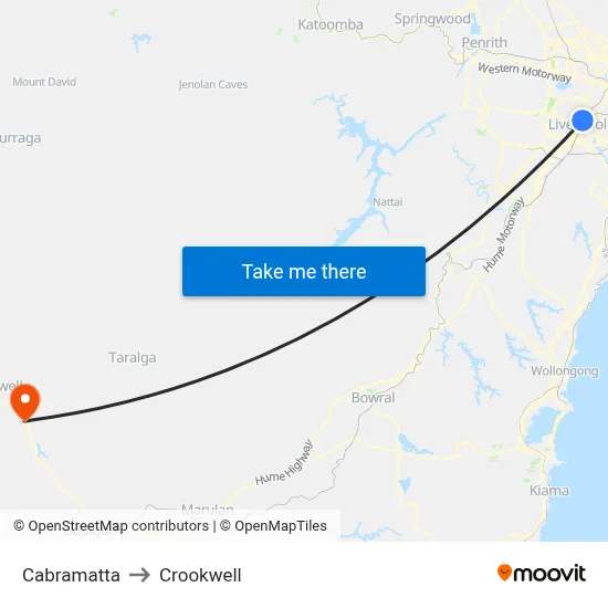Cabramatta to Crookwell map