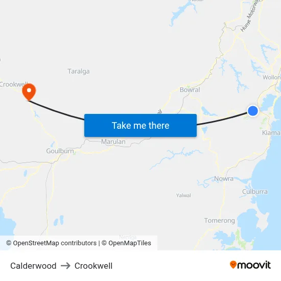 Calderwood to Crookwell map