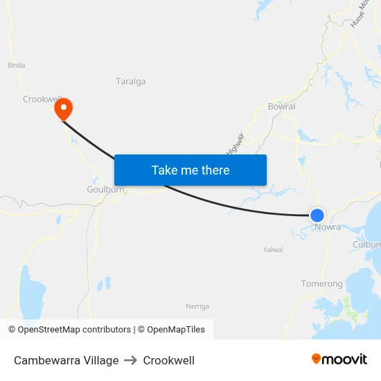 Cambewarra Village to Crookwell map