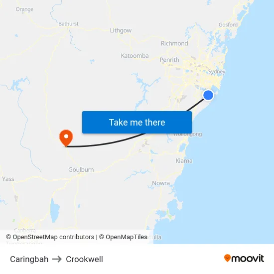 Caringbah to Crookwell map