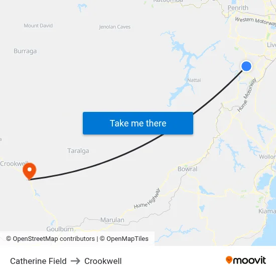 Catherine Field to Crookwell map