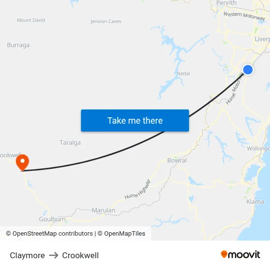 Claymore to Crookwell map